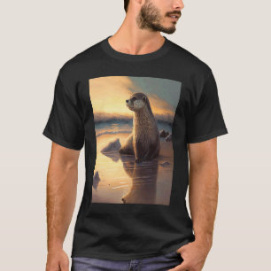 Sea Otter Retro Sunset Niedlich Otter 3 T-Shirt