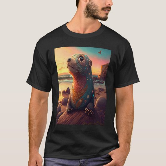 Sea Otter Retro Sunset Niedlich Otter T-Shirt (Vorderseite)