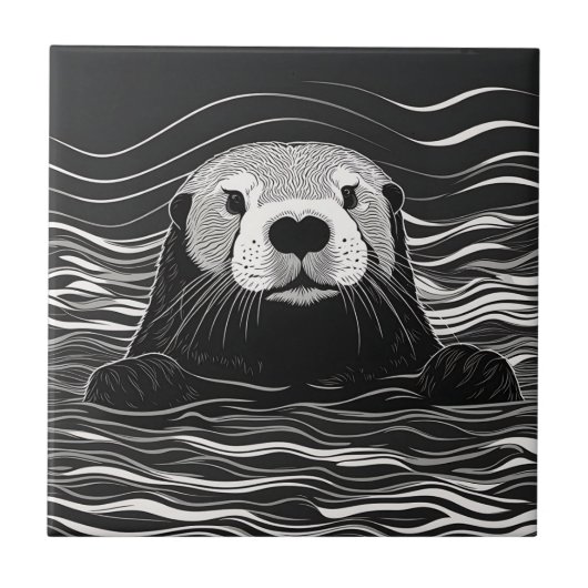 Sea Otter Schwimmen Fliese (Vorderseite)