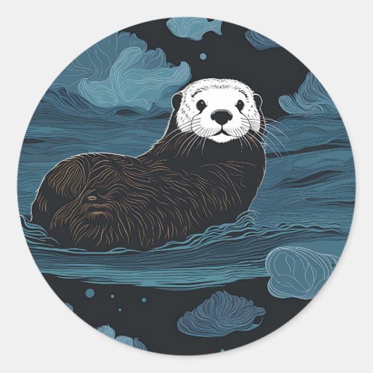 Sea Otter Süße Tier Runder Aufkleber (Vorderseite)
