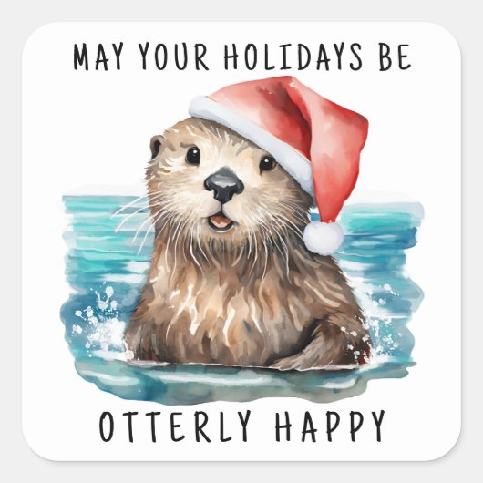 Sea Otter Weihnachten an der Küste Quadratischer Aufkleber (Vorderseite)