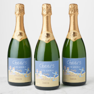Sea Otters Beach Wedding Sparkling Weinflaschen La Schaumweinetikett