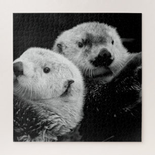 Sea Otters: Schwarz-weißes Paar. Puzzle