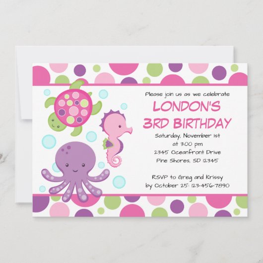 Sea Pink Girl Einladung zum Geburtstag (Vorderseite)