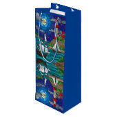 Sea Red Lighthouse Segelschiffe Shore Starry Sky Geschenktüte Für Weinflaschen (Rückseite Schrägansicht)