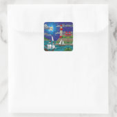 Sea Red Lighthouse Segelschiffe Shore Starry Sky Quadratischer Aufkleber (Tasche)