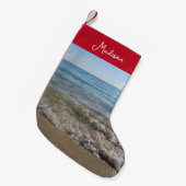 Sea & Sand Beach Waves Personalisierter Name Kleiner Weihnachtsstrumpf (Vorderansicht (hängend))