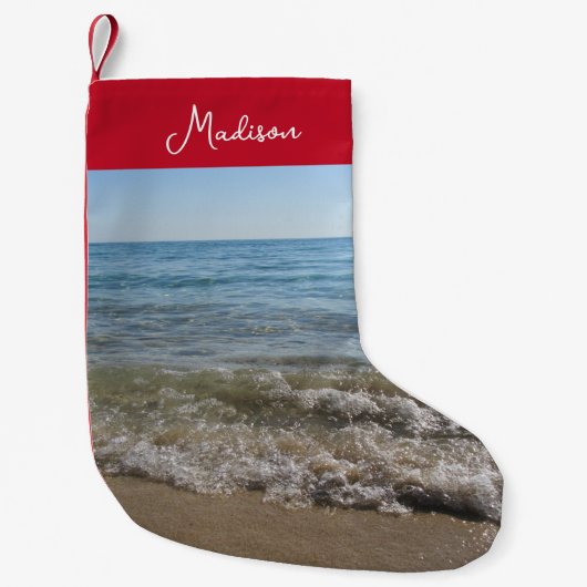 Sea & Sand Beach Waves Personalisierter Name Kleiner Weihnachtsstrumpf (Vorderseite)