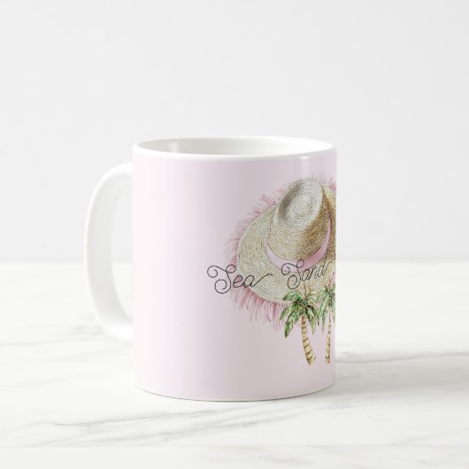 Sea Sand Sun Straw Hat Palm Trees Kaffeetasse (Vorderseite Links)