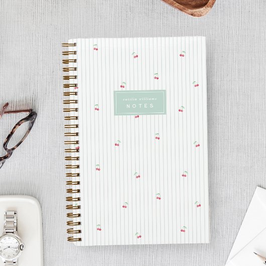 Sea | Scattered Cherry Pinstripe Personalized Notizblock