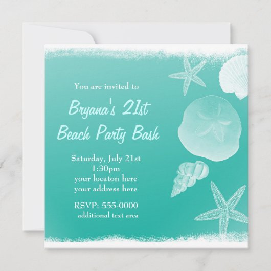 Sea schaum Green Beach Seashells Sommereinladung Einladung (Vorderseite)