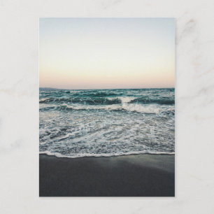 Sea Seaside Coast Waves Blue Green Sunset Feiertagspostkarte
