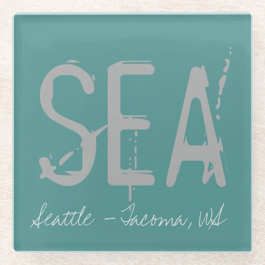 SEA Seattle Airport Code Typografie Glasuntersetzer (Vorderseite)
