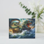 Sea Serpent Attacking Ship in Storm Fantasy Painti Postkarte (Stehend Vorderseite)