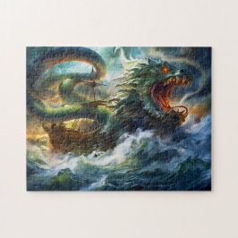 Sea Serpent Attacking Ship in Storm Fantasy Painti Puzzle