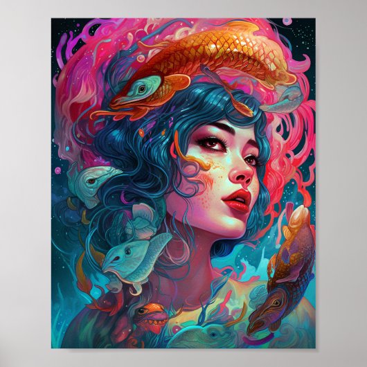Sea Serpent Hair Lady Fantasy Art Poster (Vorne)