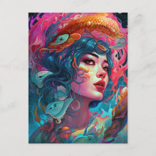 Sea Serpent Hair Lady Fantasy Art Postkarte