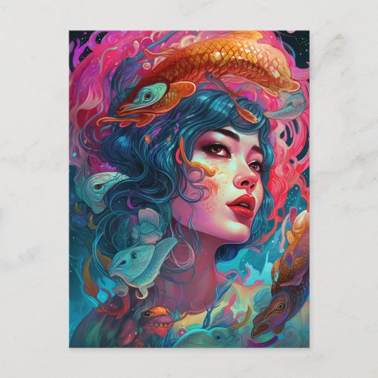 Sea Serpent Hair Lady Fantasy Art Postkarte (Vorderseite)