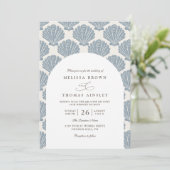 Sea Shell Beach Elegant Modern QR Code Wedding Einladung (Stehend Vorderseite)