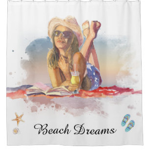 *~* Sea Shore Beach Young Girl Sun Bade AR29 Duschvorhang