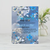 Sea & Sky Blue & White Geburtstag Einladung Modern (Stehend Vorderseite)