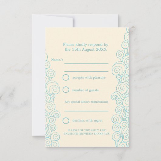 Sea Star & Wirbel Blue & Creme Hochzeit RSVP (Rückseite)