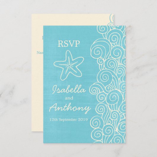 Sea Star & Wirbel Blue & Creme Hochzeit RSVP (Vorne/Hinten)