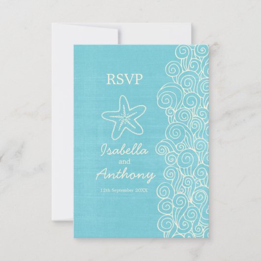 Sea Star & Wirbel Blue & Creme Hochzeit RSVP Karte (Vorderseite)
