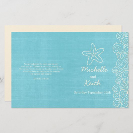 Sea Star & Wirbel Blue-Creme-Hochzeitsprogramme (Vorne/Hinten)