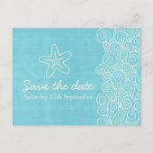 Sea Star & Wirbel Blue & Creme Save the Date Card Ankündigungspostkarte (Vorderseite)