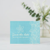 Sea Star & Wirbel Blue & Creme Save the Date Card Ankündigungspostkarte (Stehend Vorderseite)