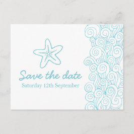 Sea Star & Wirbel Blue & White Save the Date Card Ankündigungspostkarte