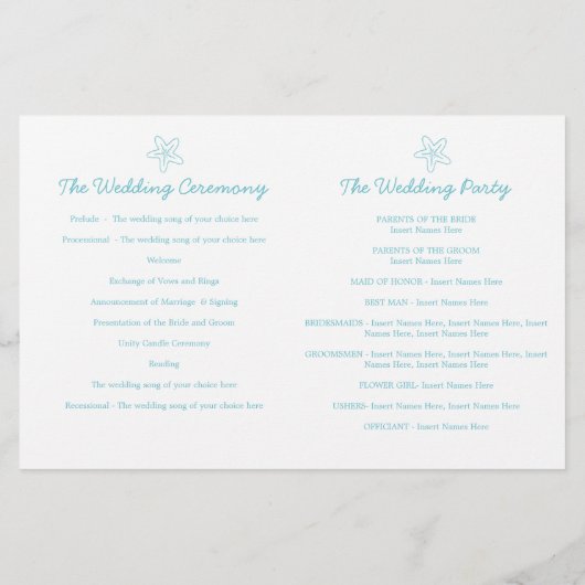 Sea Star & Wirbel Hochzeitsprogramme (Rückseite)