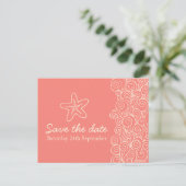 Sea Star & Wirbel Korallen & Creme Save the Date K Ankündigungspostkarte (Stehend Vorderseite)