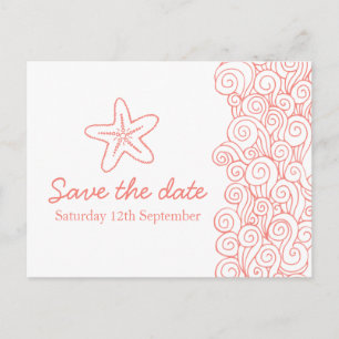 Sea Star & Wirbel Korallen & Weiß Save the Date Ka Ankündigungspostkarte