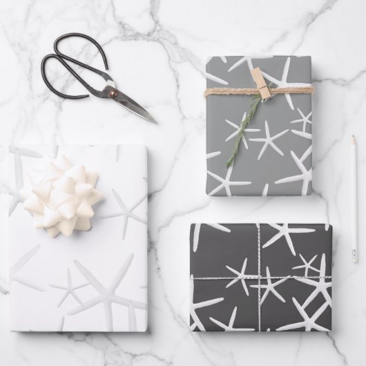 Sea Stars Muster Grau Shades Wrapping Paper Geschenkpapier Set (Vorderseite)