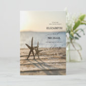 Sea stars Sand Beach Script Hochzeit Einladung (Stehend Vorderseite)