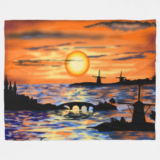 Sea Sunrise Fleece Blanket (Vorderseite (Horizontal))