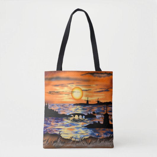 Sea Sunrise Town Tag Landschaft Tasche (Vorderseite)
