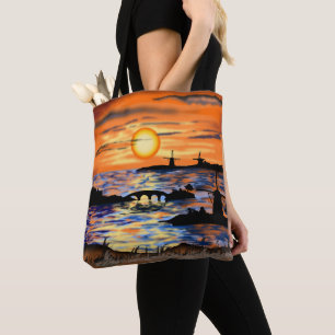 Sea Sunrise Town Tag Landschaft Tasche