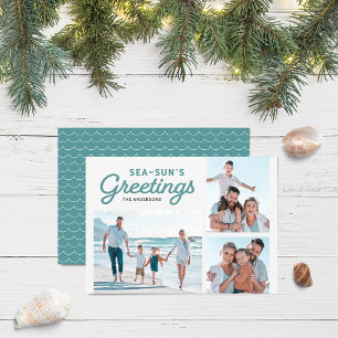 Sea-Sun's Greetings Foto von Seafoam Waves Feiertagskarte