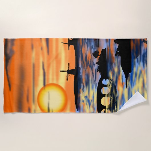 Sea Sunset Beach Towel Netherland Windmill Strandtuch (Vorderseite)
