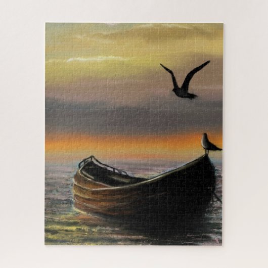 Sea Sunset Boat and Seagull Puzzleteil Geschenk Puzzle (Vertikal)