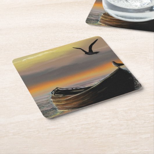 Sea Sunset Boat Seagull Flying Paper Untersetzer (angewinkelt)