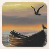 Sea Sunset Boat Seagull Flying Paper Untersetzer (Vorderseite)