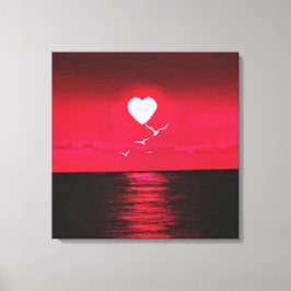 Sea Sunset Canvas Print mit Heart Sun Liebe Text Leinwanddruck