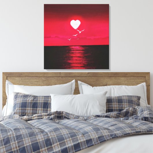 Sea Sunset Canvas Print mit Heart Sun Liebe Text Leinwanddruck (Insitu (Schlafzimmer))