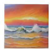 Sea Sunset Ceramic Tile Waves Painting Fliese (Vorderseite)