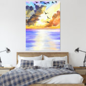 Sea Sunset Flying Birds Canvas Print - Malerei Leinwanddruck (Insitu (Schlafzimmer))
