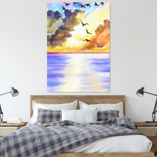 Sea Sunset Flying Birds Canvas Print - Malerei Leinwanddruck (Insitu (Schlafzimmer))